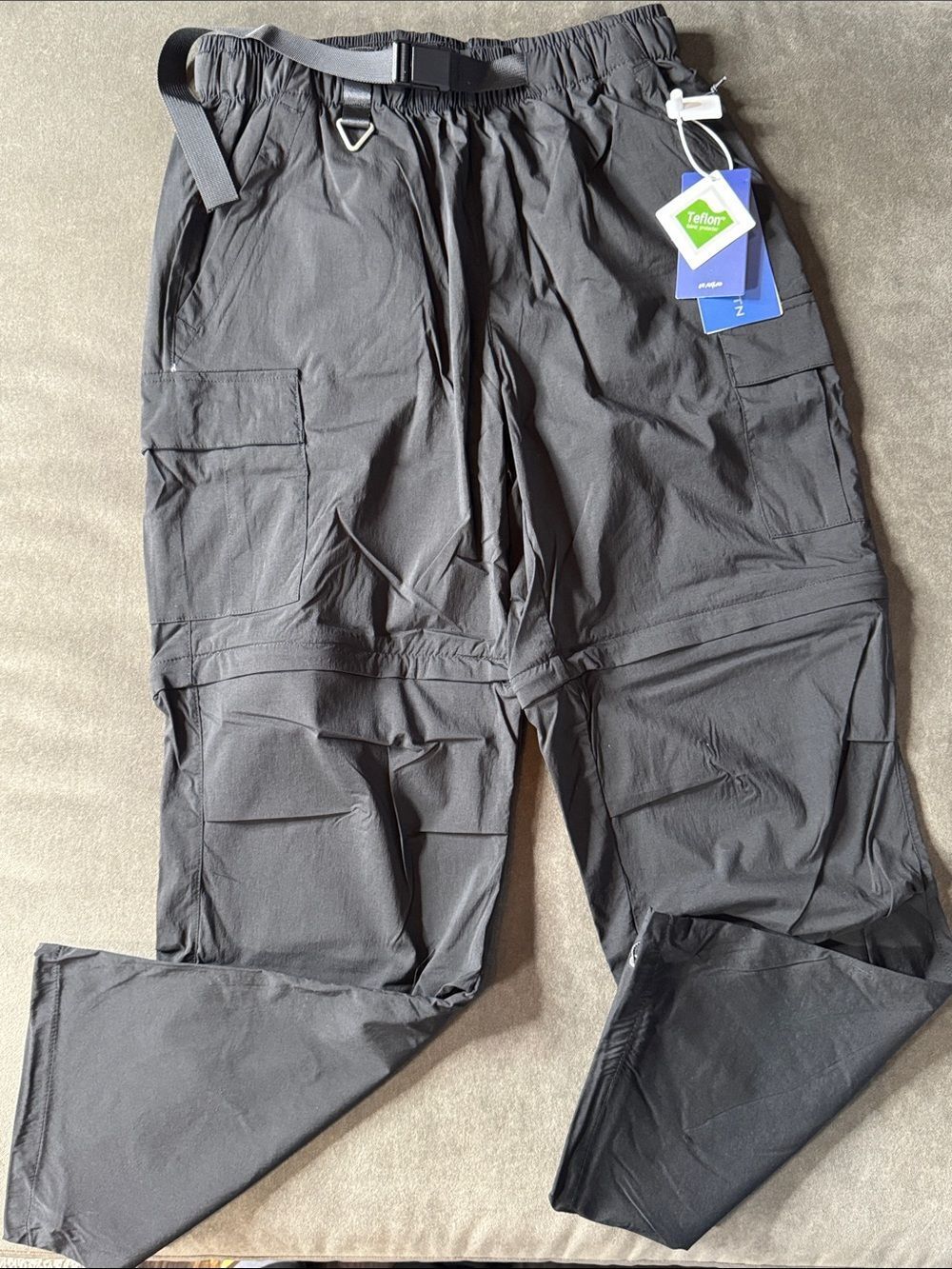 Men's Black Convertible Cargo Pants Shorts Water-Resistant Zip Pockets MEDIUM